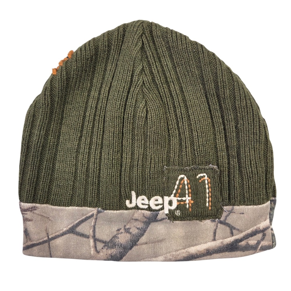 Jeep 41 Reversible Beanie Hat‎ Mens Olive Green Ribbed Realtree Camo Outdoor